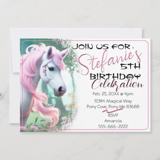 Jolie 3D Spirit Pony 14 Invitation anniversaire (Devant)