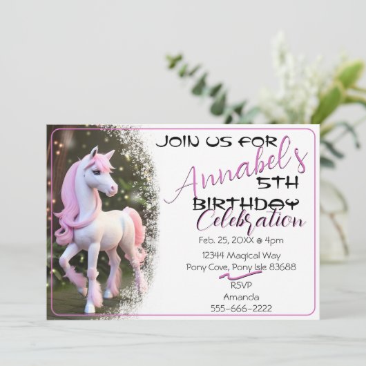 Jolie 3D Spirit Pony 19 Invitation anniversaire (Debout devant)