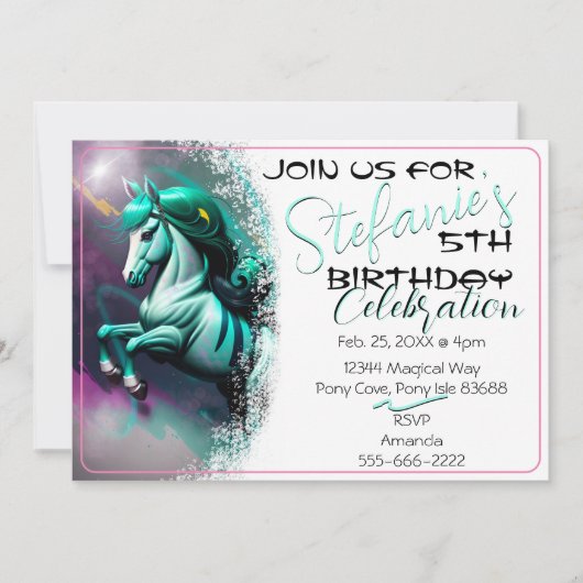 Jolie 3D Spirit Pony 24 Invitation anniversaire (Devant)