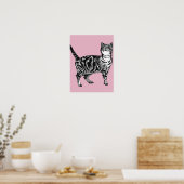 Jolie affiche d'art de chat tigré rayé rose (Cuisine)