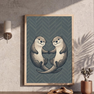 Jolie affiche d'art de nurserie de loutres se tena