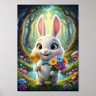 Jolie Affiche de Lapin aux Bois avec Nœud Papillon