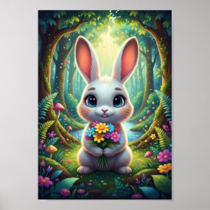 Jolie Affiche de Lapin de Bouquet de Printemps de