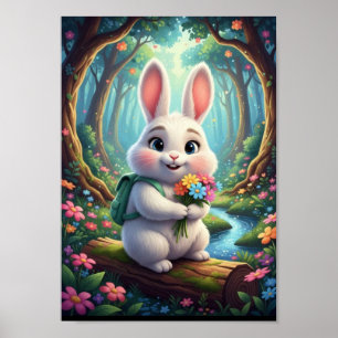 Jolie affiche de lapin de garenne avec sac à dos