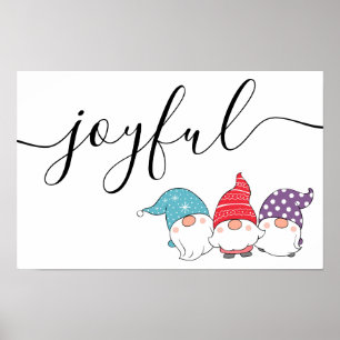 Jolie affiche de Noël Joyeux Script Gnomes