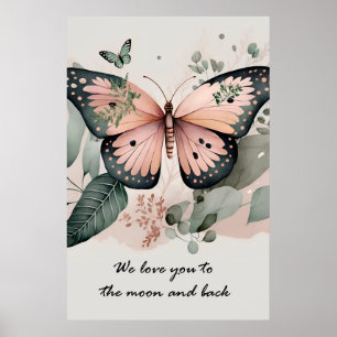 Jolie affiche papillon rose