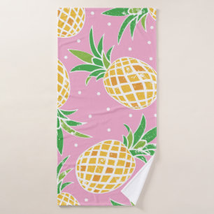 Jolie ananas sur grunge rose pois backgro
