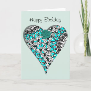 Jolie Aqua Lace Heart Rose Carte d'anniversaire