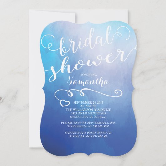 Jolie Aquarelle Bleue Douche nuptiale Invitation (Devant)