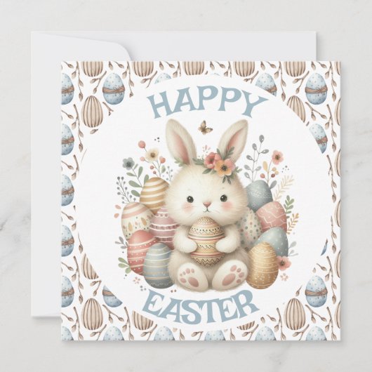 Jolie aquarelle Bunny Pâques plat Carte de voeux (Devant)