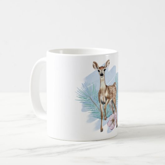 Jolie aquarelle Cerf Pine Feuille Mug de vacances (Devant gauche)