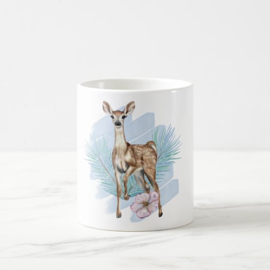 Jolie aquarelle Cerf Pine Feuille Mug de vacances (Centre)