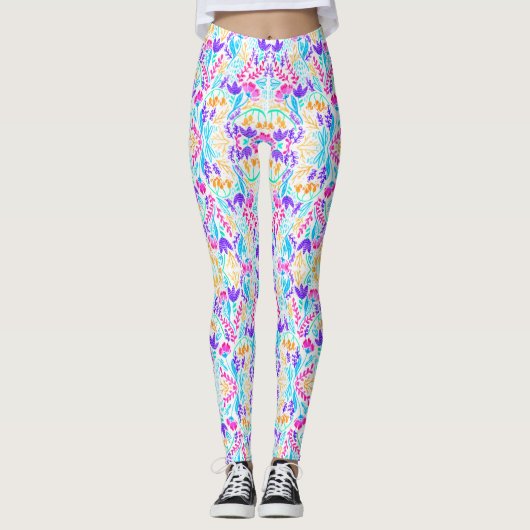 Jolie aquarelle colorée fleurs leggings (Devant)