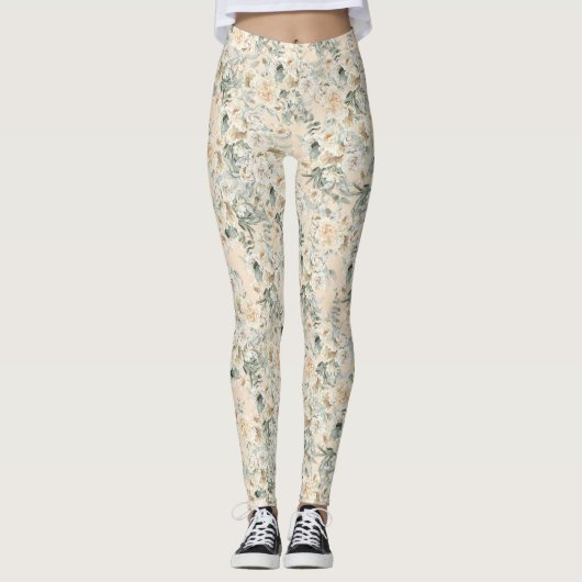 Jolie aquarelle Fleurs Vintages Leggings (Devant)
