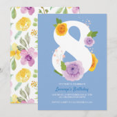 Jolie aquarelle Floral 8e anniversaire Invitation  (Devant / Derrière)