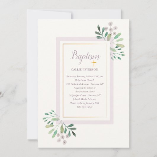 Jolie aquarelle Floral Baptism Invitation (Devant)