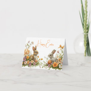 Jolie aquarelle Florale Bunny Pâques Carte de vaca