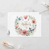 Jolie aquarelle Florals Carte de jour des mères (Devant/Arrière en situation)