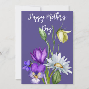 Jolie aquarelle Florals Mothers Carte Jour Purple
