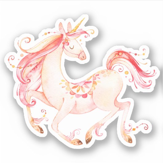 Jolie aquarelle licorne autocollant (Devant)