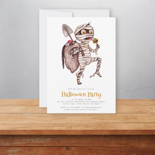 Jolie aquarelle momie halloween Invitation