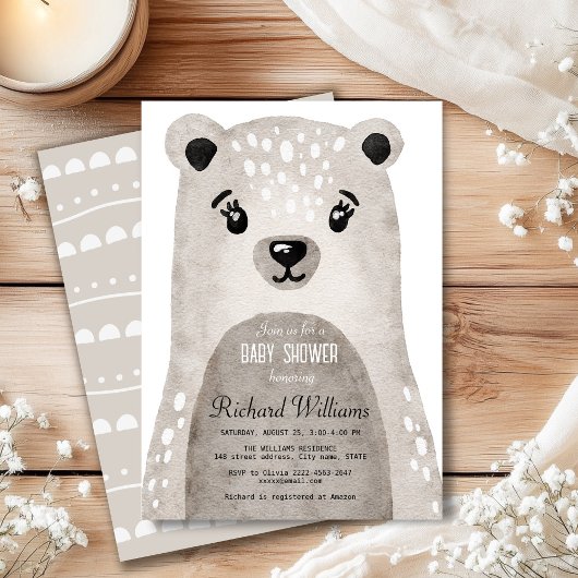 Jolie aquarelle ours garçon baby shower invitation