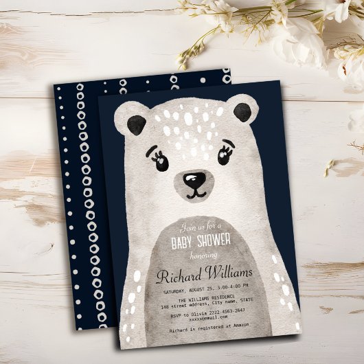 Jolie aquarelle ours garçon baby shower invitation