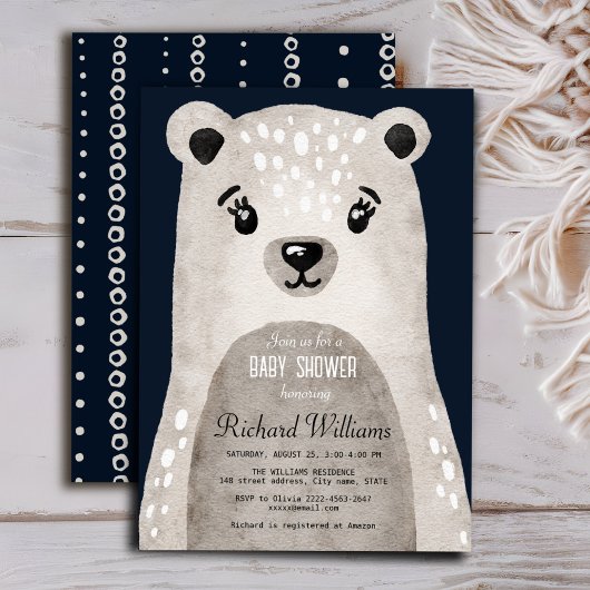 Jolie aquarelle ours garçon baby shower invitation