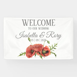 Jolie aquarelle Rouge Poppies Mariage bannière