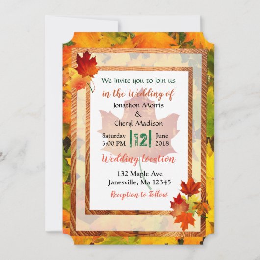 Jolie Automne Thème Mariage Invitations (Devant)