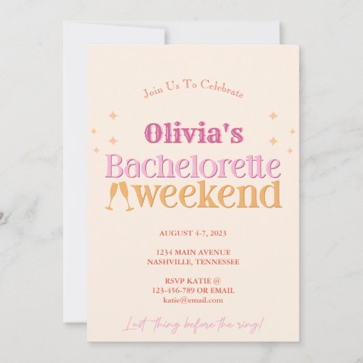 Jolie Bachelorette Week-end Itinéraire Invitation (Dos)