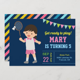 Jolie Badminton Girl Anniversaire Fête Invitation