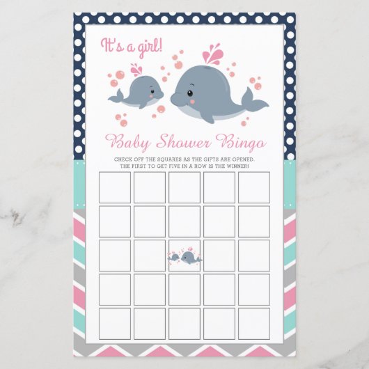 Jolie baleine Baby shower de douche Bingo Carte de (Devant)