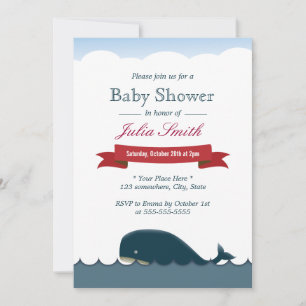 Jolie Baleine Bleue & Mer Bébé Douche Invitations