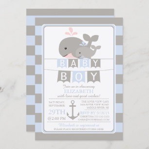 Jolie baleine Boy Baby shower Invitation