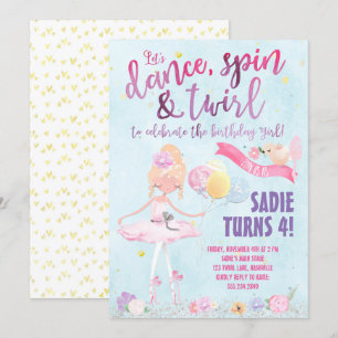 Jolie Ballerina Anniversaire Fête Invitation