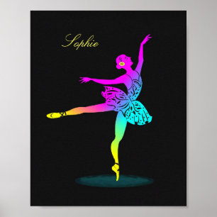 Jolie Ballerina Rainbow Personnalisé Poster Imprim