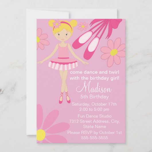 Jolie Ballerina rose Danse Anniversaire Invitation (Devant)