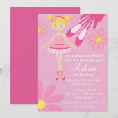Jolie Ballerina rose Danse Anniversaire Invitation (Devant / Derrière)