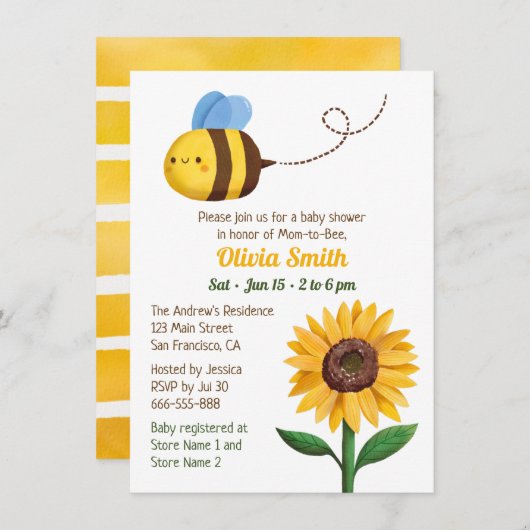 Jolie Bee Et Tournesol Bébé Douche Invitations (Devant / Derrière)