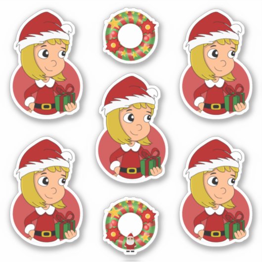 Jolie blonde fille dessin animé de Noël Sticker (Devant)