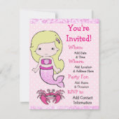 Jolie Blonde Mermaid Invitations de fête d'anniver (Devant)
