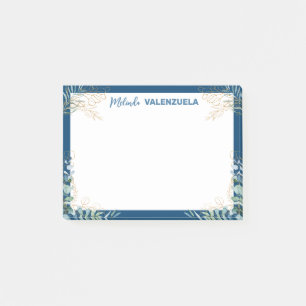 Jolie Blue Gold Greenery Botanical Post-it Notes