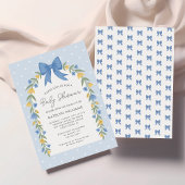 Jolie Bow Floral Baby shower Blue Invitation