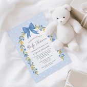 Jolie Bow Floral Baby shower Blue Invitation