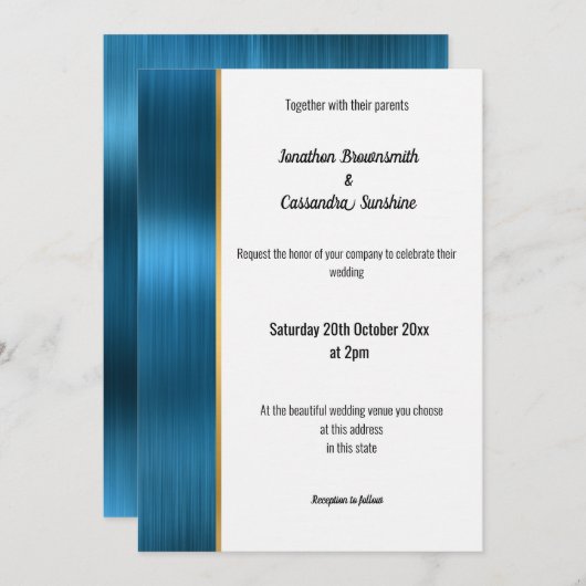 JOLIE BRUSÉE TURQUOISE OR 2 TRIM INVITATION (Devant / Derrière)