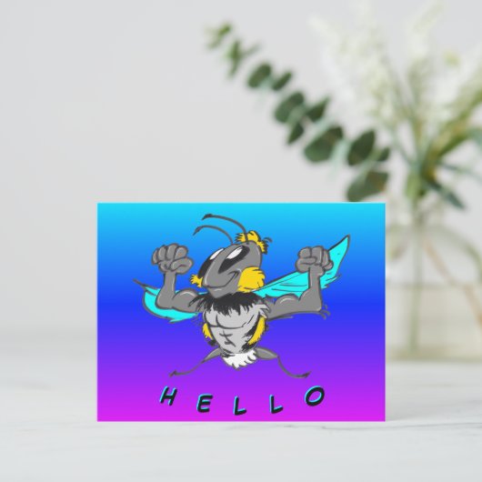 Jolie Bumble Bee Cust. Carte postale texto 'Hello' (Debout devant)