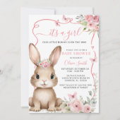 Jolie Bunny Baby shower fille Invitation (Devant)
