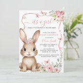 Jolie Bunny Baby shower fille Invitation (Debout devant)