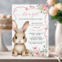 Jolie Bunny Baby shower fille Invitation
